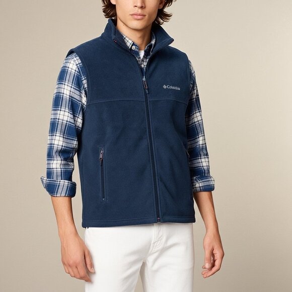 Men's Columbia Dark Blue Fleece Vest Size M - Picture 1 of 7